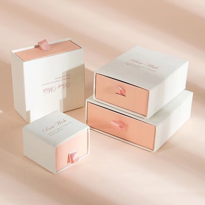 Pink Jewelry Gift Boxes Drawer Custom Paper Jewelry Boxes With Velvet Insert