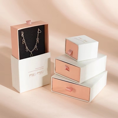 Pink Jewelry Gift Boxes Drawer Custom Paper Jewelry Boxes With Velvet Insert