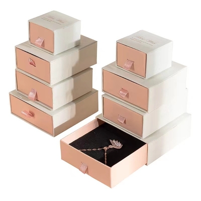 Pink Jewelry Gift Boxes Drawer Custom Paper Jewelry Boxes With Velvet Insert