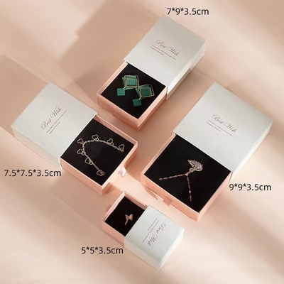 Pink Jewelry Gift Boxes Drawer Custom Paper Jewelry Boxes With Velvet Insert