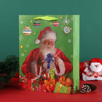 Christmas Paper Bag Santa Claus Paper Carrier Bags With Silk Handle