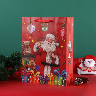 Christmas Paper Bag Santa Claus Paper Carrier Bags With Silk Handle