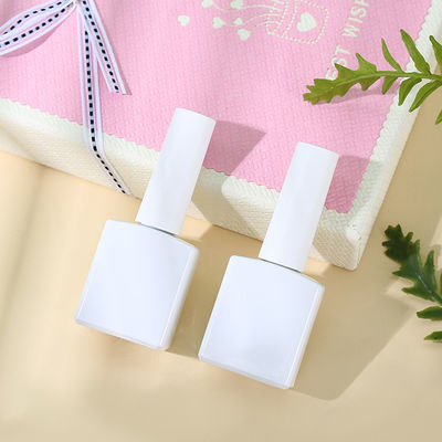 Custom Made Square Shape White Matte 15ml UV Gel Containers Empty Nail Polish Glue Bottle with Cap and Brush Glass Base