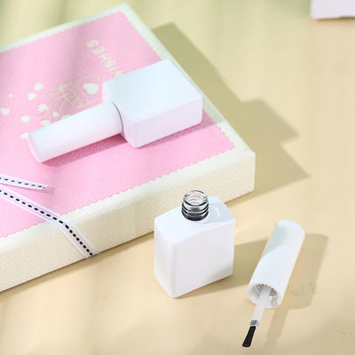Custom Made Square Shape White Matte 15ml UV Gel Containers Empty Nail Polish Glue Bottle with Cap and Brush Glass Base
