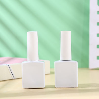 Custom Made Square Shape White Matte 15ml UV Gel Containers Empty Nail Polish Glue Bottle with Cap and Brush Glass Base